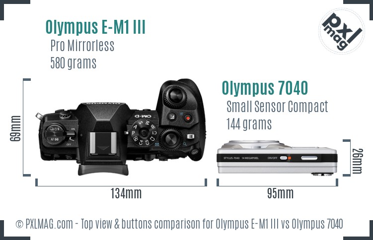 Olympus E-M1 III vs Olympus 7040 top view buttons comparison