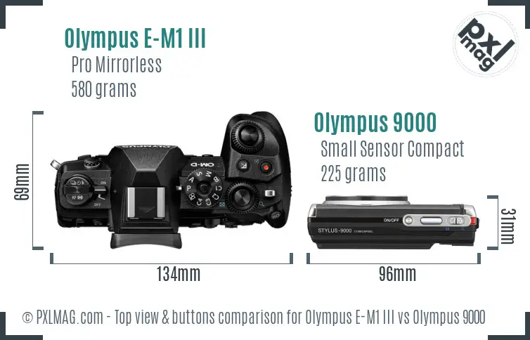 Olympus E-M1 III vs Olympus 9000 top view buttons comparison