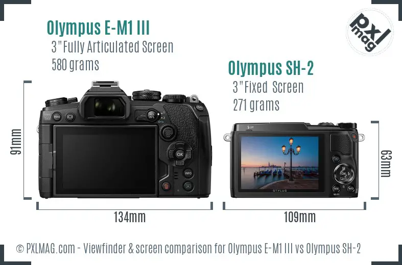Olympus E-M1 III vs Olympus SH-2 Screen and Viewfinder comparison