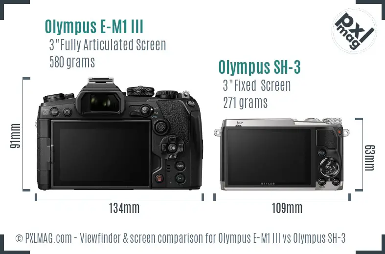 Olympus E-M1 III vs Olympus SH-3 Screen and Viewfinder comparison