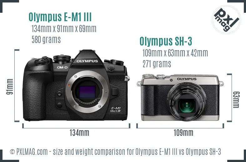 Olympus E-M1 III vs Olympus SH-3 size comparison