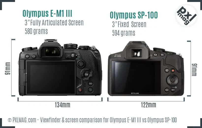 Olympus E-M1 III vs Olympus SP-100 Screen and Viewfinder comparison