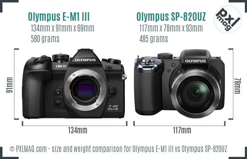 Olympus E-M1 III vs Olympus SP-820UZ size comparison