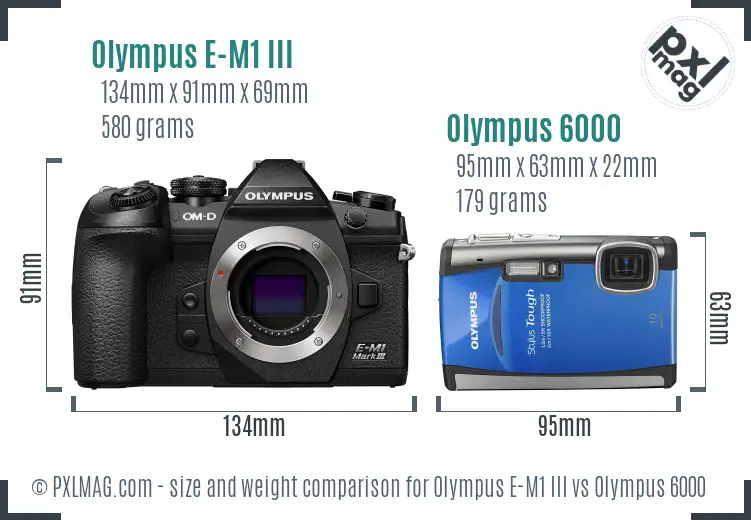 Olympus E-M1 III vs Olympus 6000 size comparison