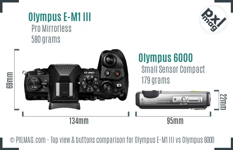 Olympus E-M1 III vs Olympus 6000 top view buttons comparison