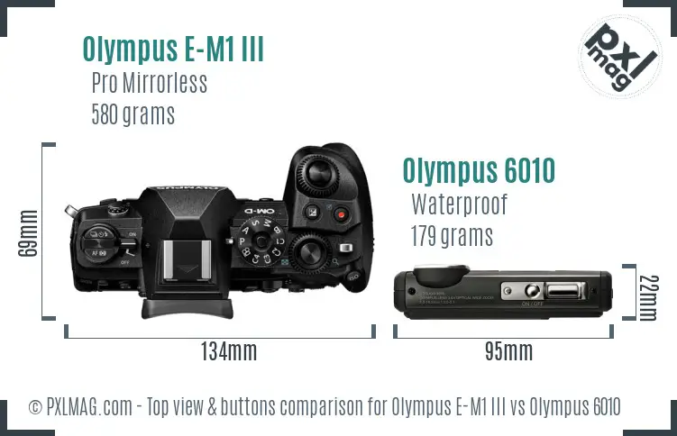 Olympus E-M1 III vs Olympus 6010 top view buttons comparison