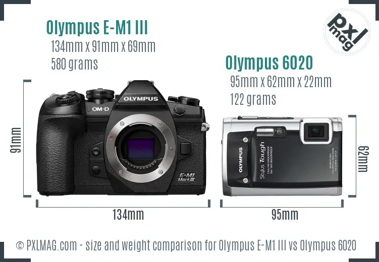 Olympus E-M1 III vs Olympus 6020 size comparison