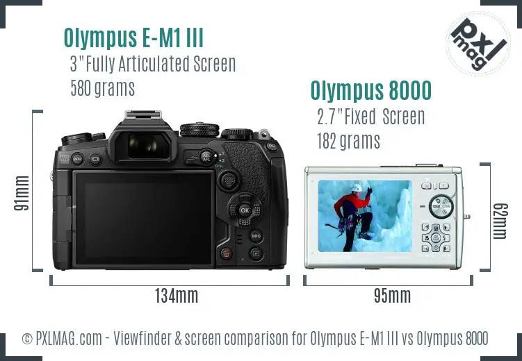 Olympus E-M1 III vs Olympus 8000 Screen and Viewfinder comparison