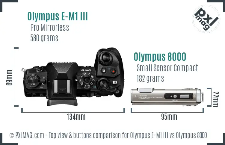 Olympus E-M1 III vs Olympus 8000 top view buttons comparison