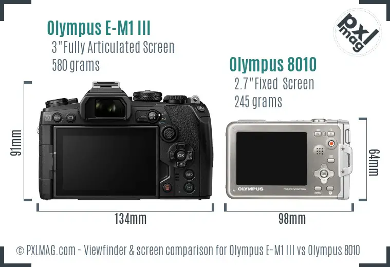Olympus E-M1 III vs Olympus 8010 Screen and Viewfinder comparison