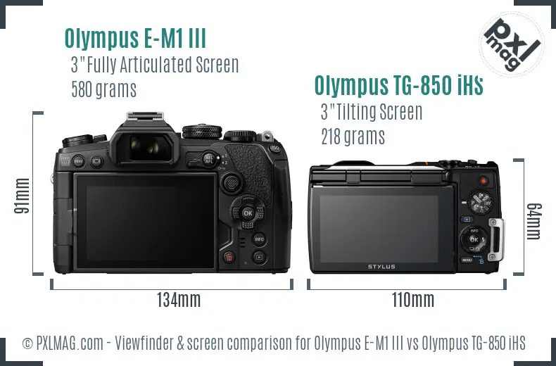Olympus E-M1 III vs Olympus TG-850 iHS Screen and Viewfinder comparison
