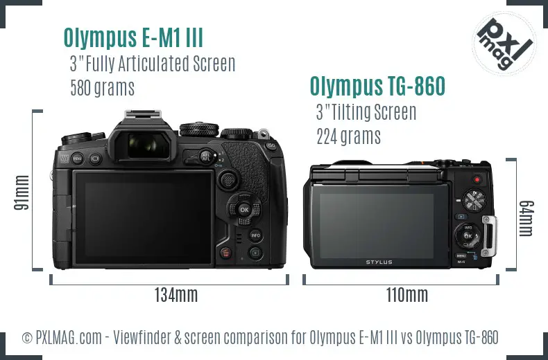 Olympus E-M1 III vs Olympus TG-860 Screen and Viewfinder comparison