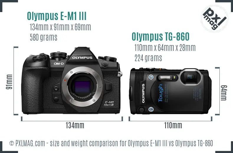 Olympus E-M1 III vs Olympus TG-860 size comparison