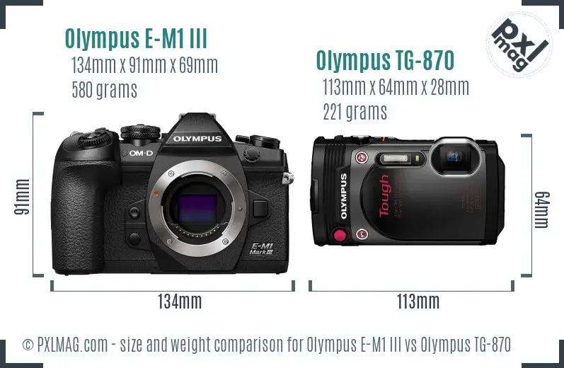 Olympus E-M1 III vs Olympus TG-870 size comparison