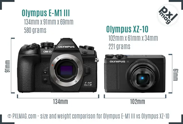 Olympus E-M1 III vs Olympus XZ-10 size comparison