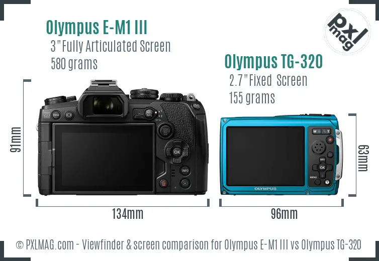 Olympus E-M1 III vs Olympus TG-320 Screen and Viewfinder comparison