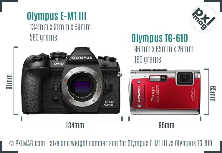 Olympus E-M1 III vs Olympus TG-610 size comparison