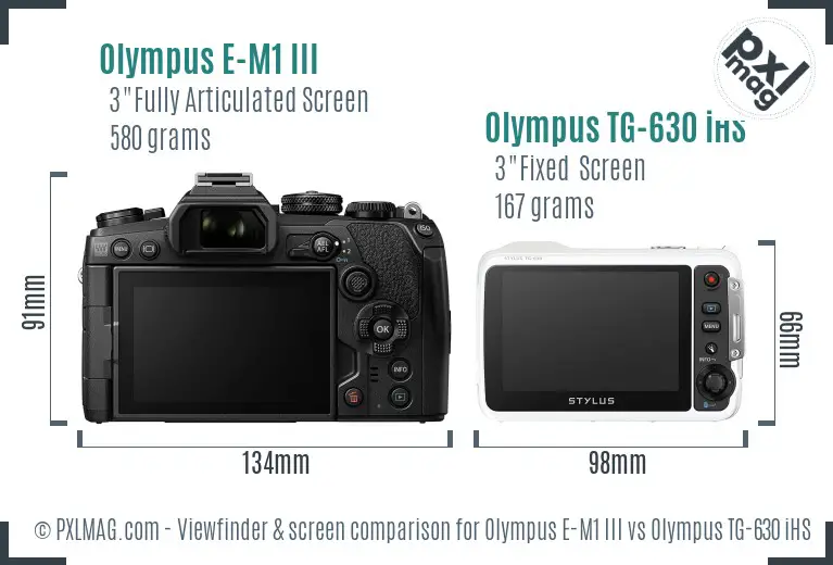 Olympus E-M1 III vs Olympus TG-630 iHS Screen and Viewfinder comparison