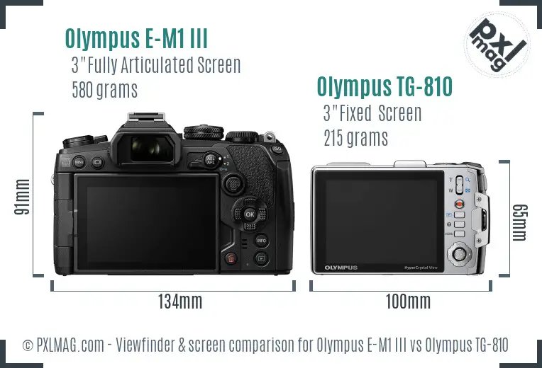 Olympus E-M1 III vs Olympus TG-810 Screen and Viewfinder comparison