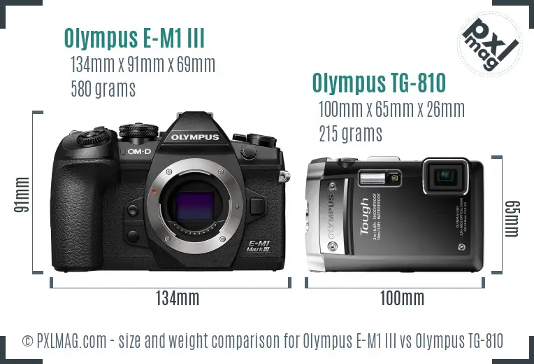 Olympus E-M1 III vs Olympus TG-810 size comparison