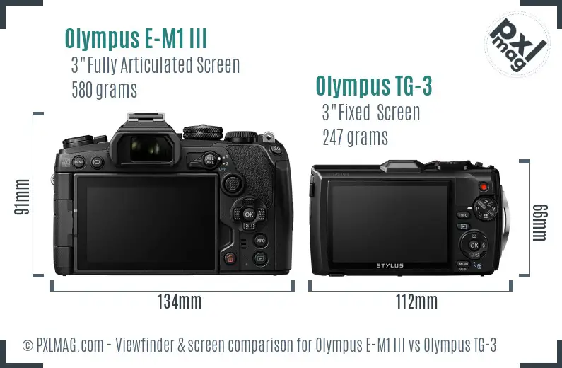 Olympus E-M1 III vs Olympus TG-3 Screen and Viewfinder comparison