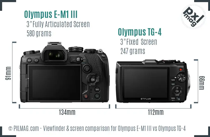 Olympus E-M1 III vs Olympus TG-4 Screen and Viewfinder comparison