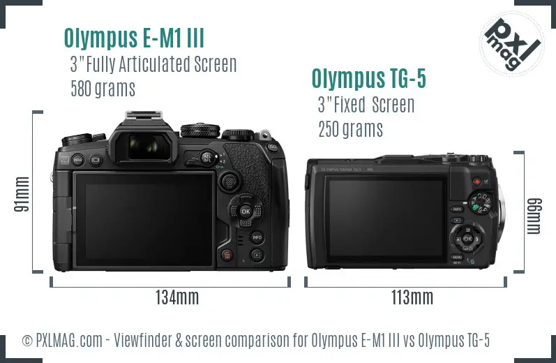 Olympus E-M1 III vs Olympus TG-5 Screen and Viewfinder comparison