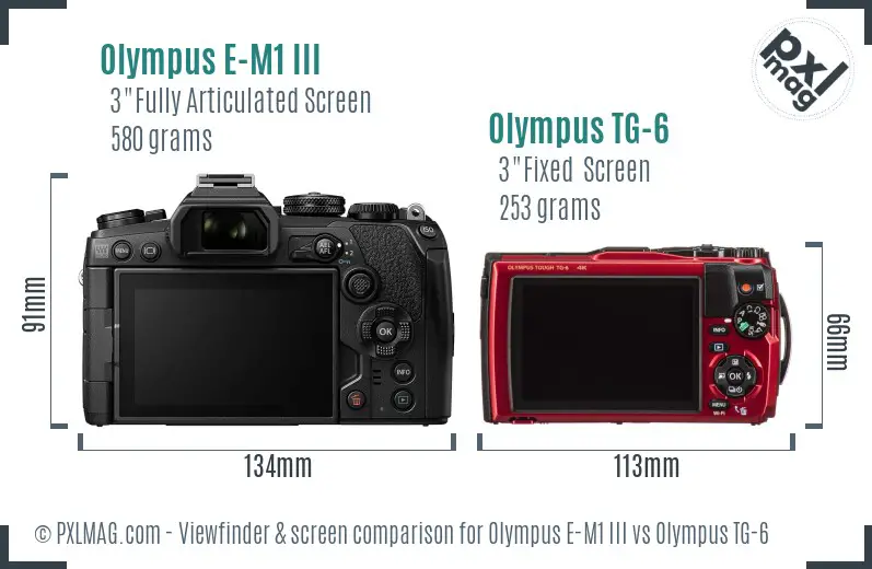 Olympus E-M1 III vs Olympus TG-6 Screen and Viewfinder comparison