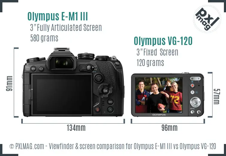 Olympus E-M1 III vs Olympus VG-120 Screen and Viewfinder comparison