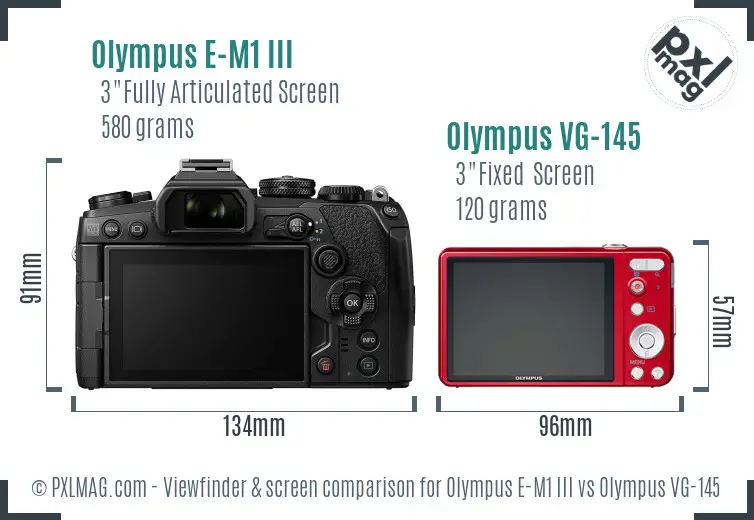 Olympus E-M1 III vs Olympus VG-145 Screen and Viewfinder comparison