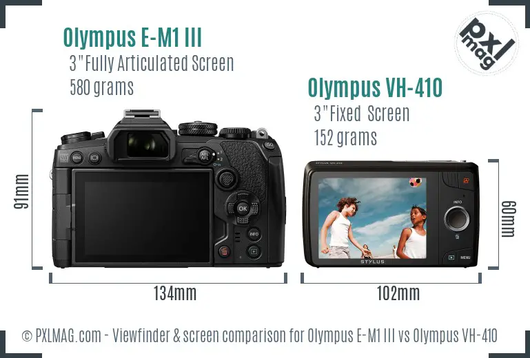Olympus E-M1 III vs Olympus VH-410 Screen and Viewfinder comparison