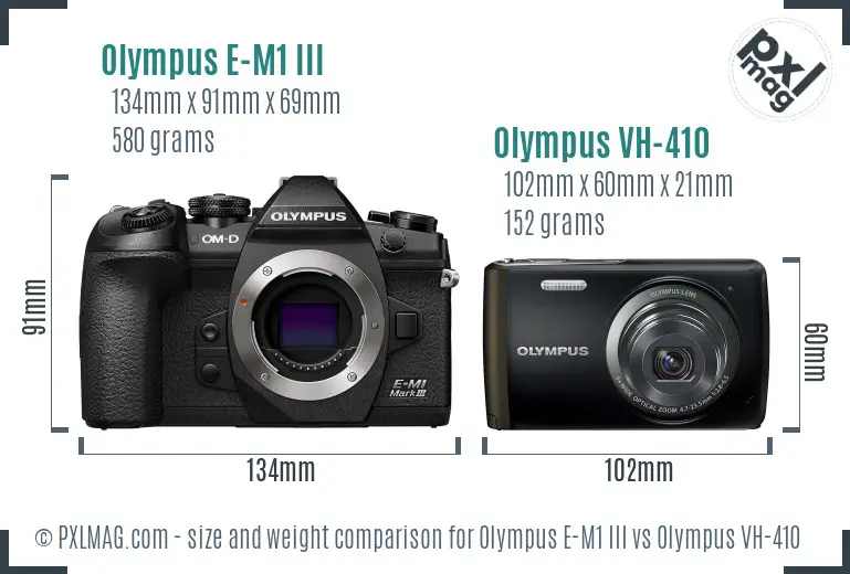 Olympus E-M1 III vs Olympus VH-410 size comparison