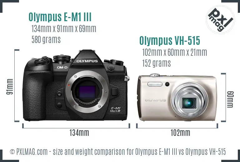 Olympus E-M1 III vs Olympus VH-515 size comparison
