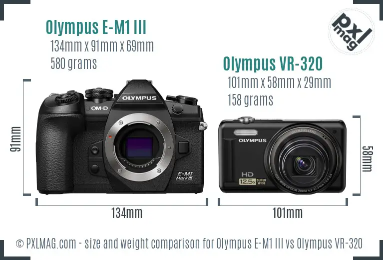 Olympus E-M1 III vs Olympus VR-320 size comparison