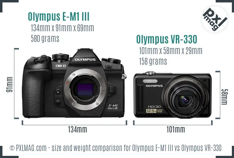 Olympus E-M1 III vs Olympus VR-330 size comparison