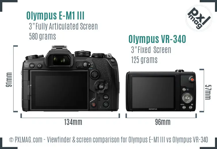 Olympus E-M1 III vs Olympus VR-340 Screen and Viewfinder comparison