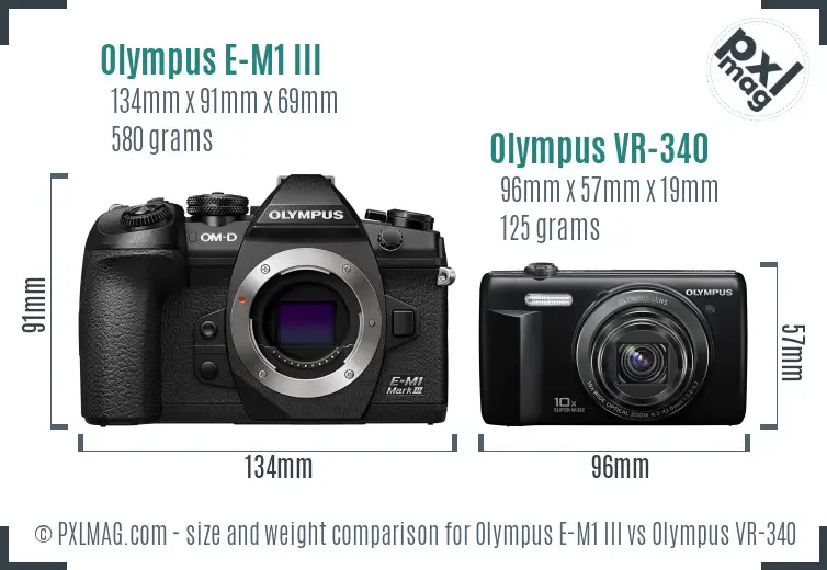 Olympus E-M1 III vs Olympus VR-340 size comparison