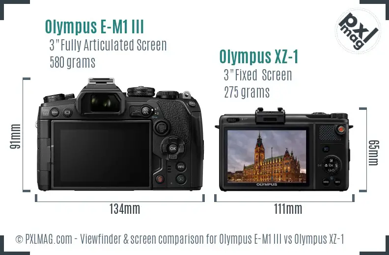 Olympus E-M1 III vs Olympus XZ-1 Screen and Viewfinder comparison
