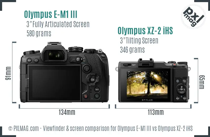 Olympus E-M1 III vs Olympus XZ-2 iHS Screen and Viewfinder comparison