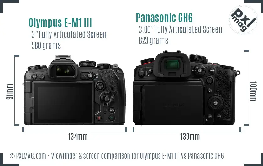 Olympus E-M1 III vs Panasonic GH6 Screen and Viewfinder comparison