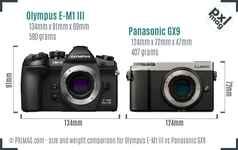 Olympus E-M1 III vs Panasonic GX9 size comparison