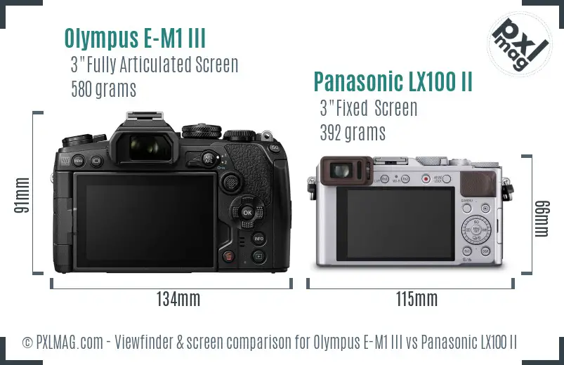 Olympus E-M1 III vs Panasonic LX100 II Screen and Viewfinder comparison
