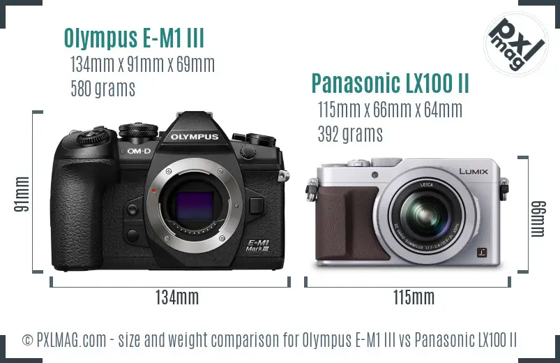 Olympus E-M1 III vs Panasonic LX100 II size comparison