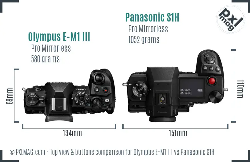 Olympus E-M1 III vs Panasonic S1H top view buttons comparison