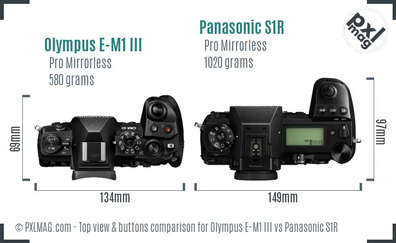Olympus E-M1 III vs Panasonic S1R top view buttons comparison