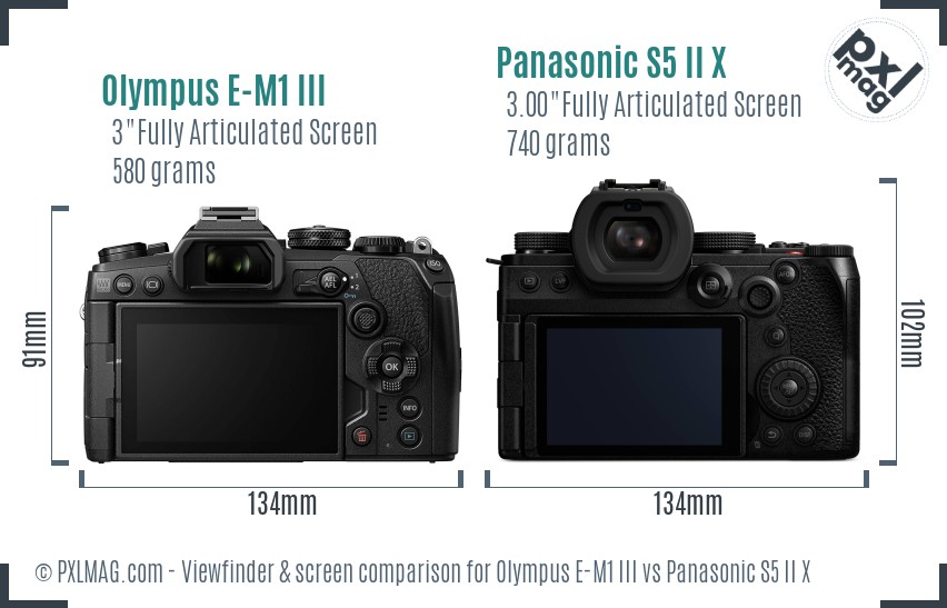 Olympus E-M1 III vs Panasonic S5 II X Screen and Viewfinder comparison