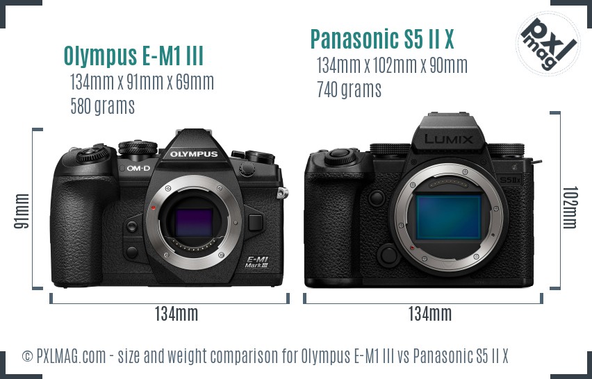 Olympus E-M1 III vs Panasonic S5 II X size comparison