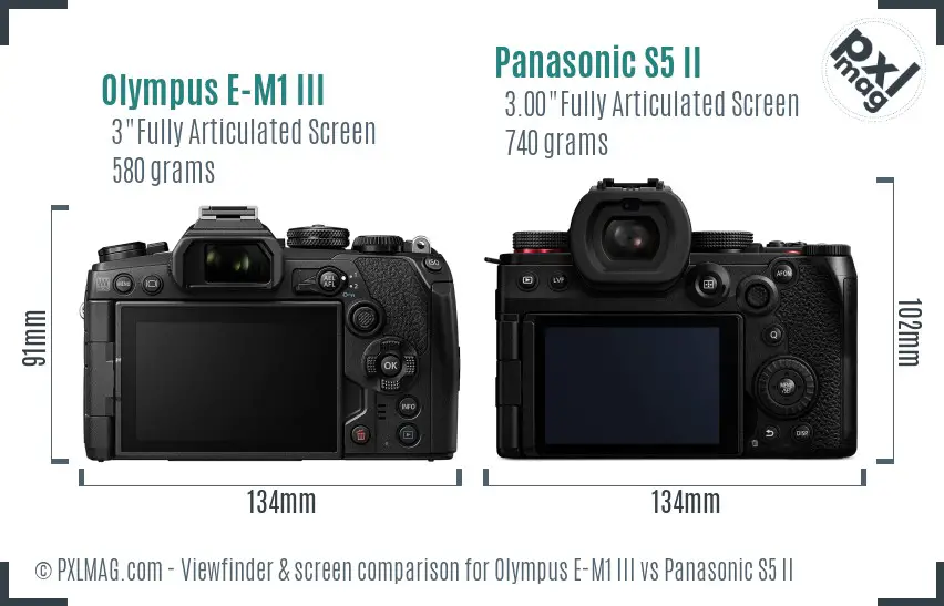 Olympus E-M1 III vs Panasonic S5 II Screen and Viewfinder comparison
