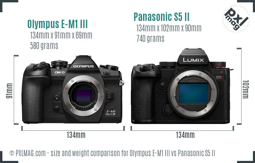 Olympus E-M1 III vs Panasonic S5 II size comparison