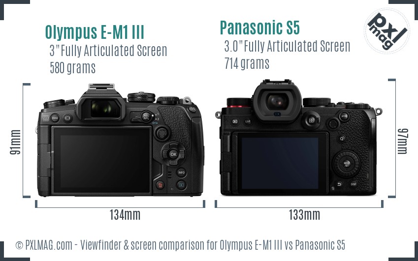 Olympus E-M1 III vs Panasonic S5 Screen and Viewfinder comparison
